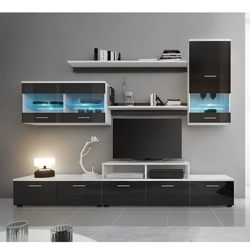 Casa si Gradina - Mobilier - Seturi de mobilier - Seturi living - Mobilier living, alb/extra stralucire neagra HG, LEO - Infinity.ro