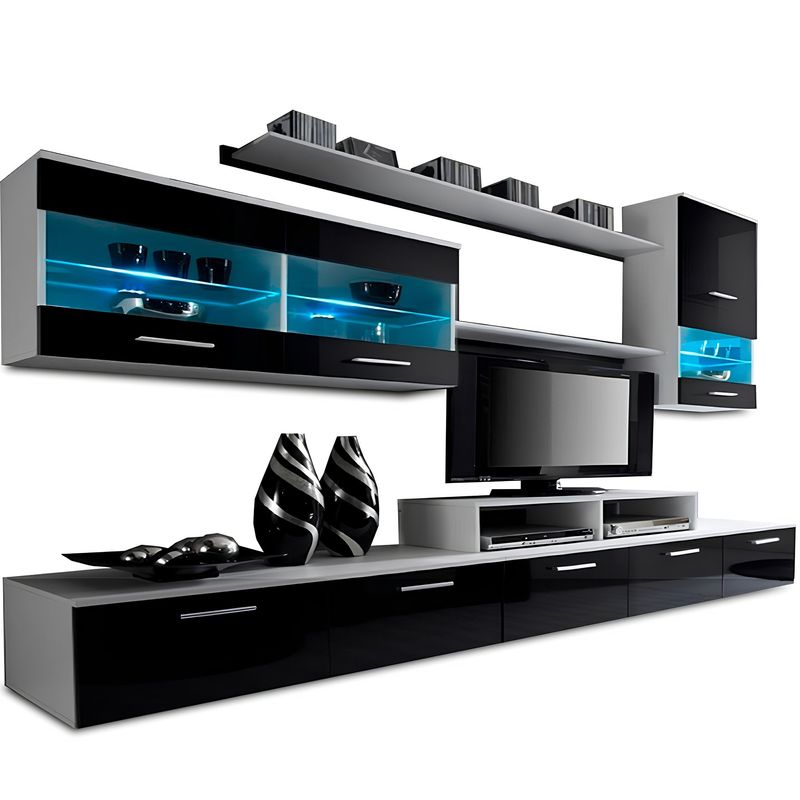 Casa si Gradina - Mobilier - Seturi de mobilier - Seturi living - Mobilier living, alb/extra stralucire neagra HG, LEO - Infinity.ro