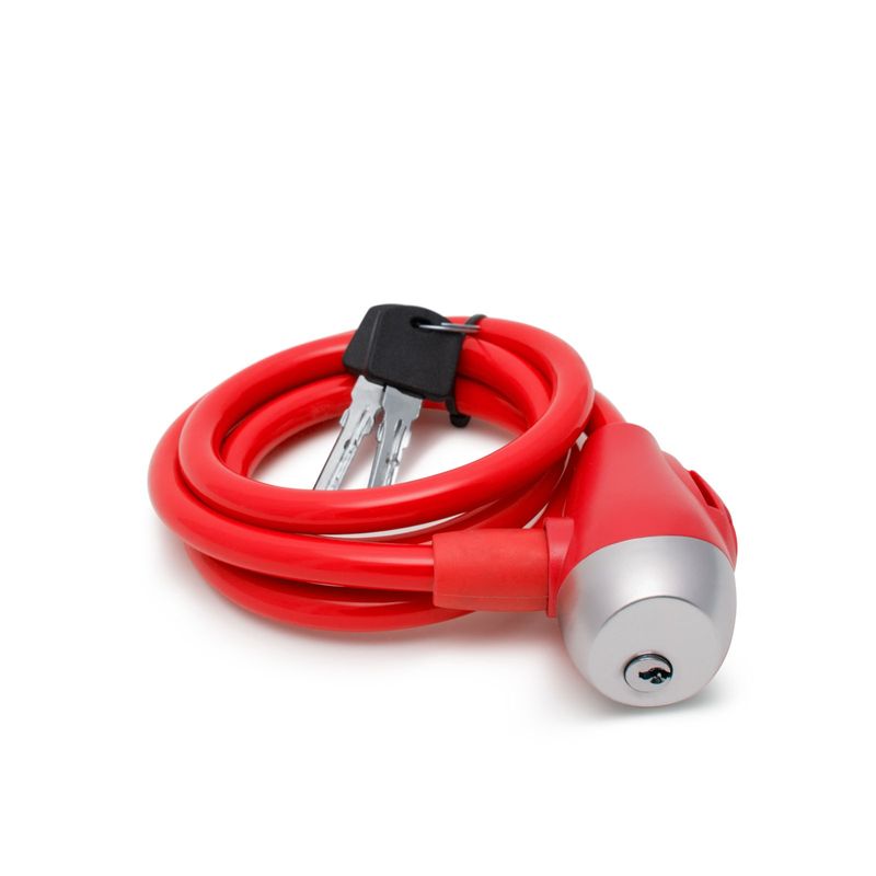 Sport si Outdoor - Ciclism - Accesorii pentru biciclete - Antifurt biciclete - Lacat bicicleta cablu otel, 10 mm x 120 cm, antifurt, 2 chei, rezistent taiere, rosu - Infinity.ro