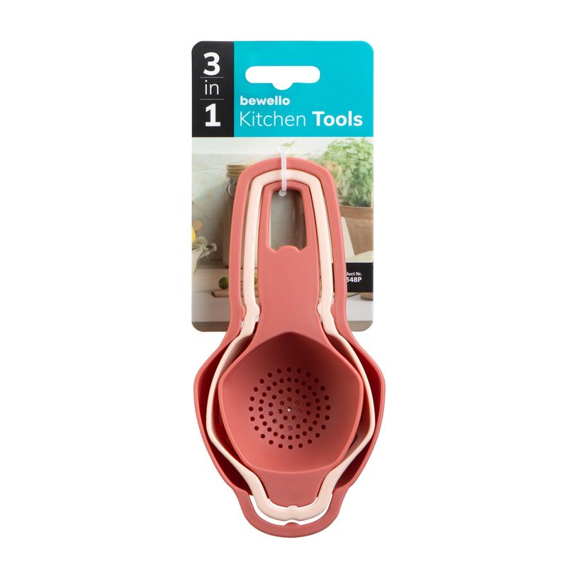 Casa si Gradina - Bucatarie si vesela - Ustensile bucatarie - Seturi ustensile de bucatarie - Set 3 in 1, palnie/ separator ou/ filtru ceai, 15 cm, compact, plastic, multifunctional, piersica - Infinity.ro