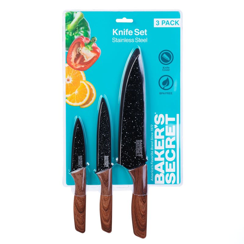 Casa si Gradina - Bucatarie si vesela - Vesela si tacamuri - Cutite si seturi de cutite - Set cutite bucatarie Baker Secret 3 piese, cutite inox cu protectie lama si maner ergonomic - Infinity.ro