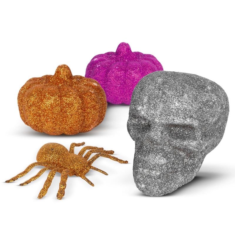 Casa si Gradina - Decoratiuni - Decoratiuni de sezon - Set decor Halloween paianjen craniu si dovleci cu sclipici, 4 bucati - Infinity.ro