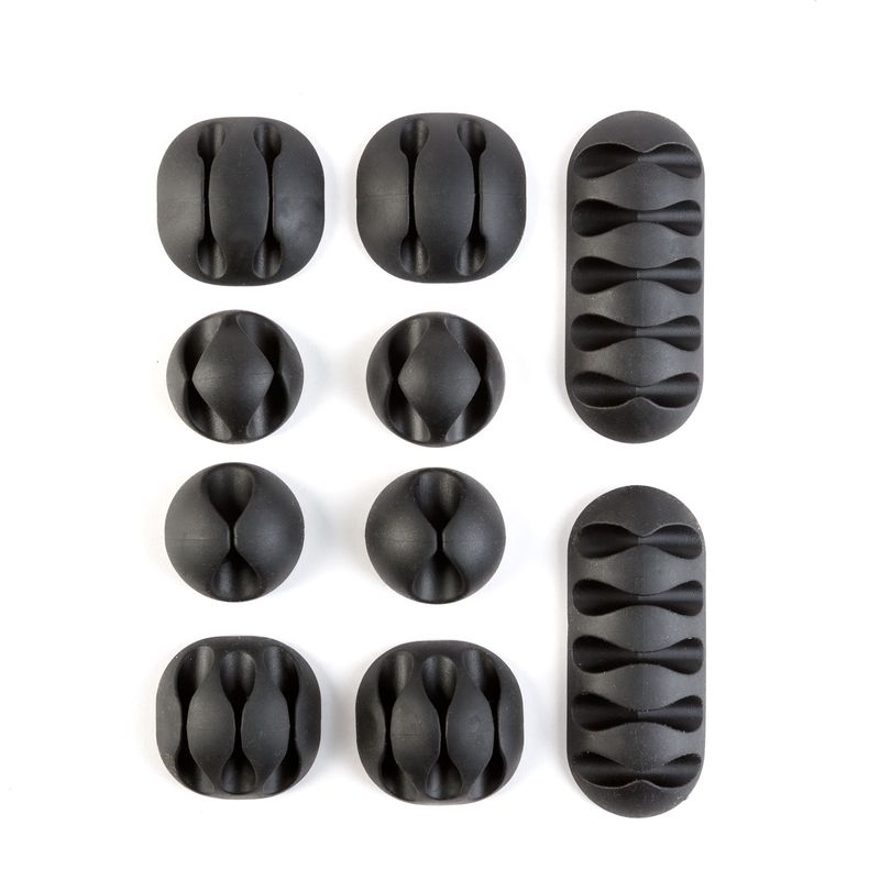 Carti si Birotica - Birotica - Accesorii de birou - Suporturi accesorii birou - Set Organizatoare Cabluri Autoadezive din Silicon pentru Birou, 10 buc, Negre - Infinity.ro