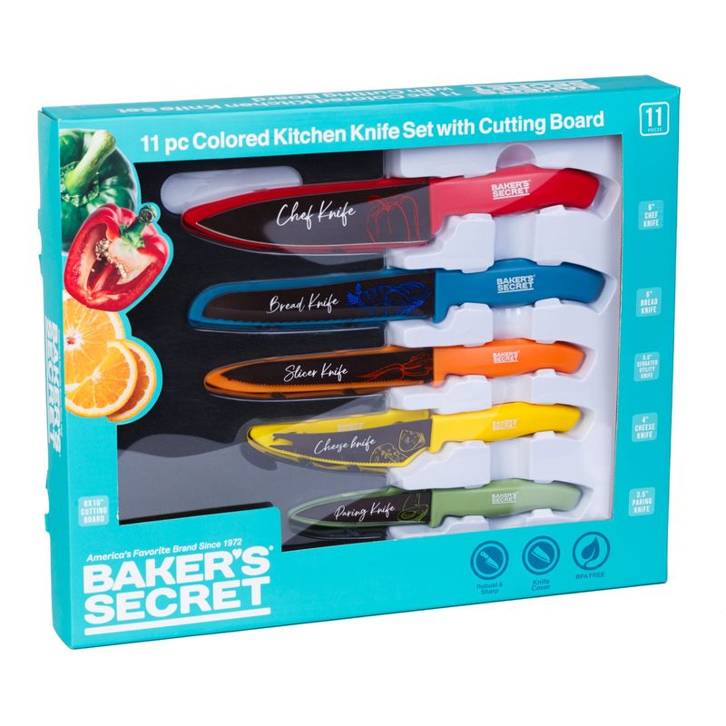 Casa si Gradina - Bucatarie si vesela - Vesela si tacamuri - Cutite si seturi de cutite - Set cutite bucatarie Baker Secret 11 piese, cutite inox colorate cu protectii lama si tocator - Infinity.ro