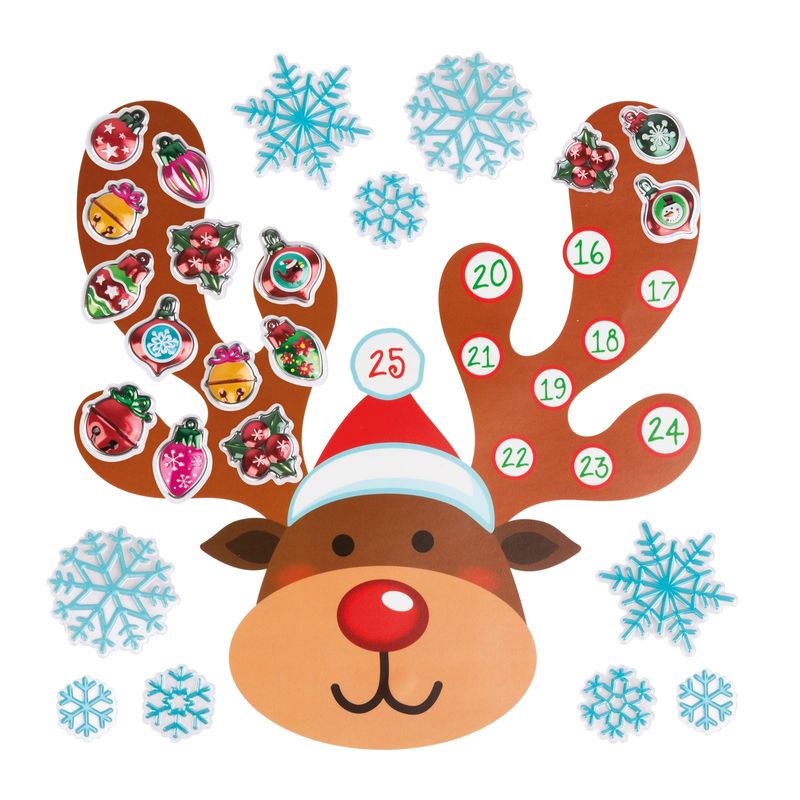 Casa si Gradina - Decoratiuni - Decoratiuni de sezon - Sticker perete Craciun calendar Advent 3D cu ren, decor autoadeziv reutilizabil 30 x 33 cm - Infinity.ro