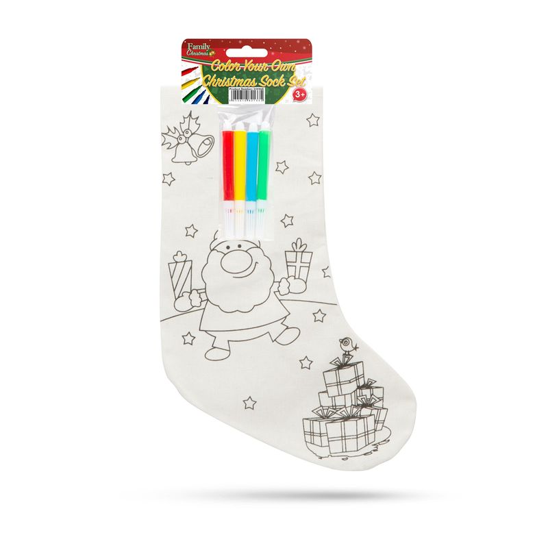 Jucarii, Copii si Bebe - Jucarii si jocuri - Jucarii & jocuri educative - Seturi de artizanat - Soseta Mos Craciun de colorat, cu 4 carioci, 33 x 24 cm - Infinity.ro