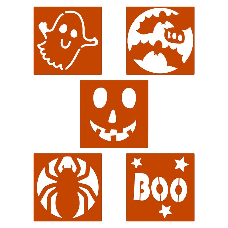 Casa si Gradina - Decoratiuni - Decoratiuni de sezon - Set sabloane Halloween 5 buc, sabloane desen dovleac/paianjen/fantoma/liliac BOO - Infinity.ro
