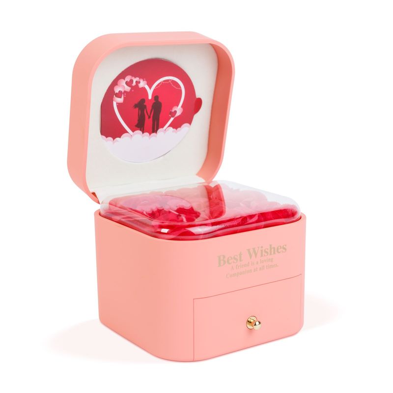 Market - Cadouri - Flori si aranjamente - Set 9 trandafiri artificiali in cutie cadou cu colier 11cm, trandafiri eterni decorativi cu pandantiv inima - Infinity.ro