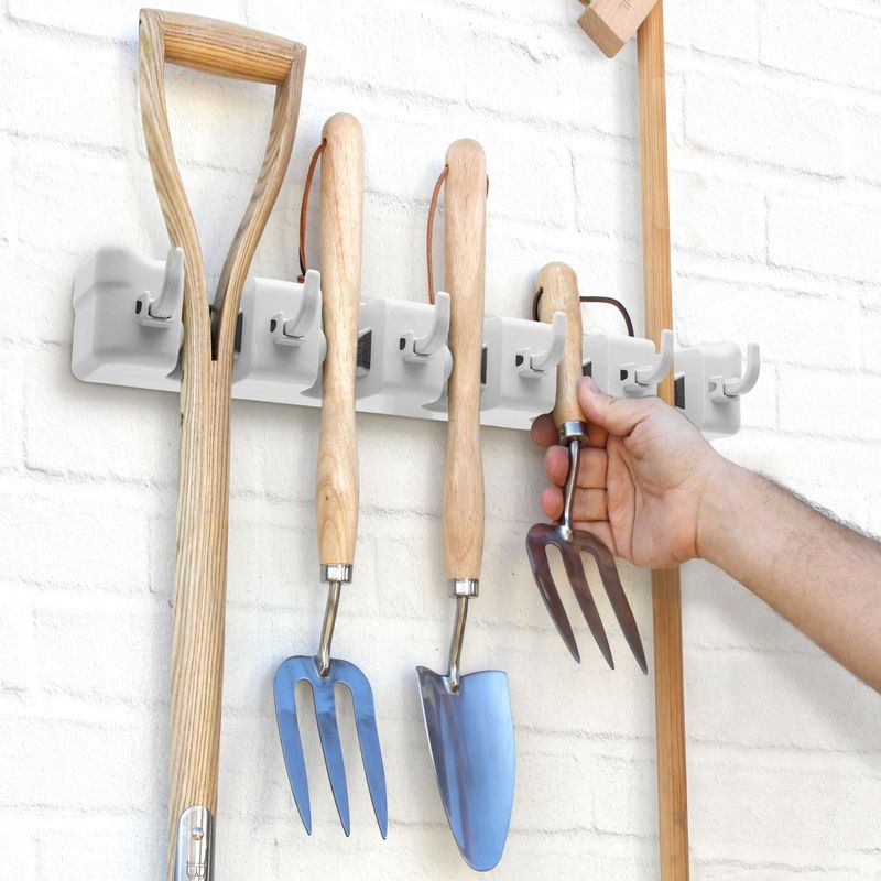 Casa si Gradina - Mobilier - Organizare si depozitare - Cuiere - Suport unelte perete universal, 5 pozitii, 45 cm, interior exterior, fixare suruburi, gri - Infinity.ro