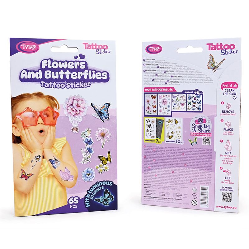 Ingrijire personala si Cosmetice - Ingrijire personala - Ingrijire corp - Tatuaje temporare - Set Tatuaje Temporare pentru Copii cu Fluturi si Flori, 65 Autocolante - Infinity.ro