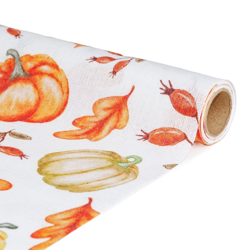 Casa si Gradina - Textile si covoare - Textile bucatarie - Fete de masa - Traversa masa decorativa 180x28 cm crem deschis, model dovleac si frunze - Infinity.ro