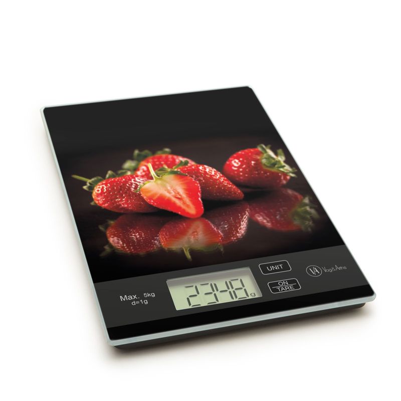 Casa si Gradina - Bucatarie si vesela - Ustensile bucatarie - Ustensile de masurat de bucatarie - Cantar de bucatarie capsuni, negru, capac sticla, buton tactil, masurare g, kg, lb, oz, tara, 5 kg - Infinity.ro