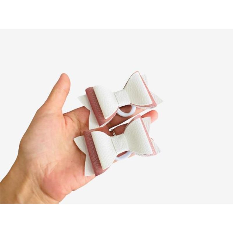 Fashion, accesorii si bijuterii - Copii - Accesorii copii - Accesorii pentru par copii - Fundite pentru fetite FELTLAND din piele artificiala, set 2 buc, 8*4.5cm, alb/roz/alb - Infinity.ro