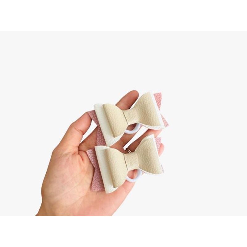 Fashion, accesorii si bijuterii - Copii - Accesorii copii - Accesorii pentru par copii - Fundite pentru fetite FELTLAND din piele artificiala, set 2 buc, 8*4.5cm, roz/alb/bej - Infinity.ro