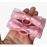 Fashion, accesorii si bijuterii - Copii - Accesorii copii - Accesorii pentru par copii - Fundite de par pentru fetite FELTLAND, set 2 buc, 7.5*2.5cm, rips buline - roz pal - Infinity.ro
