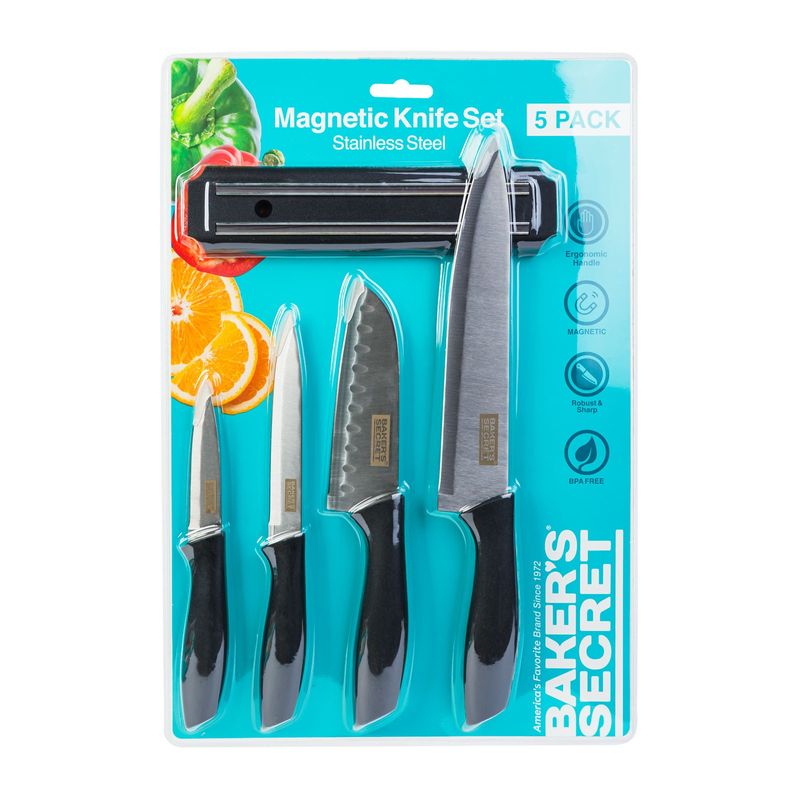 Casa si Gradina - Bucatarie si vesela - Vesela si tacamuri - Cutite si seturi de cutite - Set cutite bucatarie Baker Secret 5 piese, cutite inox cu suport magnetic perete si maner ergonomic - Infinity.ro