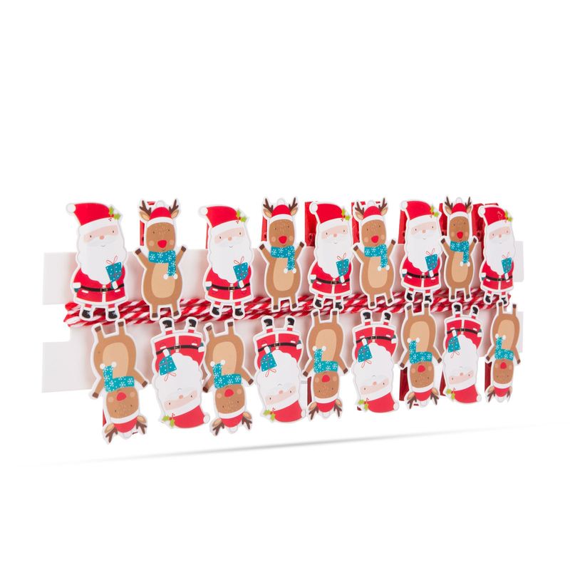 Casa si Gradina - Decoratiuni - Decoratiuni de sezon - Clipsuri Craciun Mos Craciun cu panglica 22 x 35 mm, set 18 buc + 2 m banda - Infinity.ro