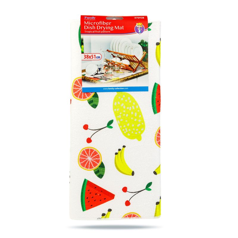 Market - Curatenie si intretinere casa - Produse bucatarie - Lavete si bureti - Uscator de vase microfibra, 38 x 51 cm, alb, model fructe tropicale, absorbant - Infinity.ro