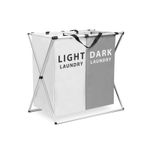 Casa si Gradina - Mobilier - Organizare si depozitare - Cutii depozitare - Cos de rufe pliabil 88L, 2 compartimente, 57.5x36.5x58 cm, textil, cadru metalic, gri alb - Infinity.ro