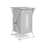 Casa si Gradina - Mobilier - Organizare si depozitare - Cutii depozitare - Cos de rufe pliabil din material textil 55L, 37.5x38x57 cm, gri, cadru metalic, buzunar lateral - Infinity.ro