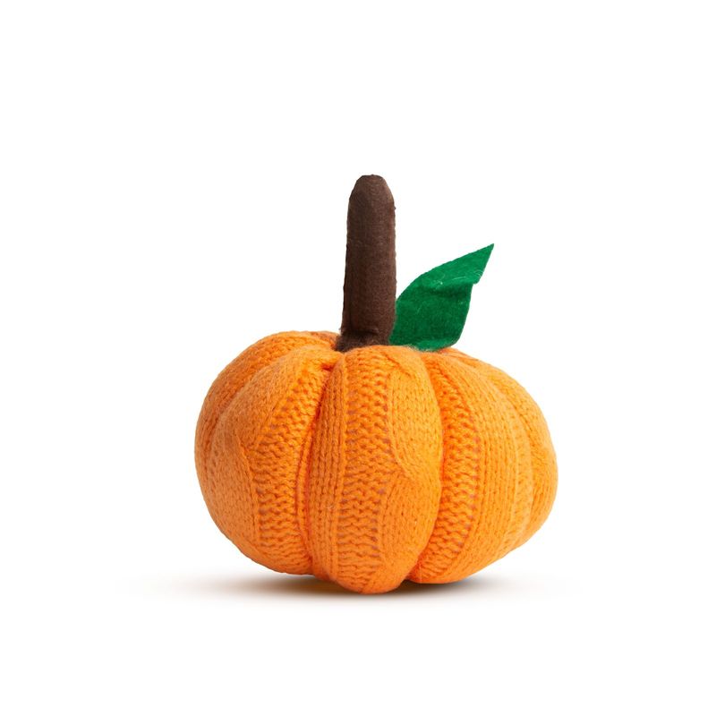 Casa si Gradina - Decoratiuni - Decoratiuni de sezon - Decor dovleac Halloween portocaliu textil, 10x10x13 cm, frunze verzi - Infinity.ro