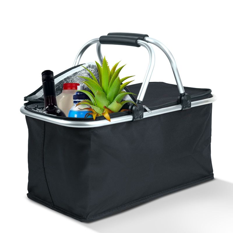 Sport si Outdoor - Camping - Bucatarie de camping - Cutii si genti frigorifice - Cos termo pliant, 21L, 49x28x25 cm, negru, ideal pentru cumparaturi si alimente - Infinity.ro