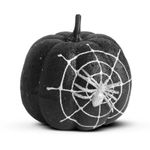 Casa si Gradina - Decoratiuni - Decoratiuni de sezon - Decor Halloween dovleac 15 cm, cu sclipici, negru si panza de paianjen - Infinity.ro