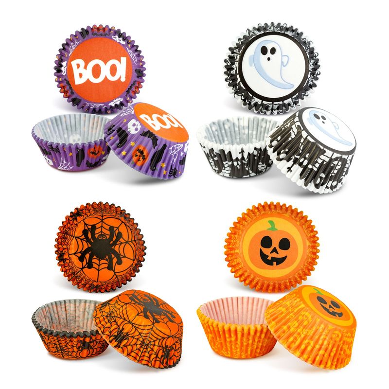 Casa si Gradina - Bucatarie si vesela - Ustensile bucatarie - Forme prajituri - Decor Halloween, set hartie briose, 4 modele,  7x5x3.2 cm - Infinity.ro