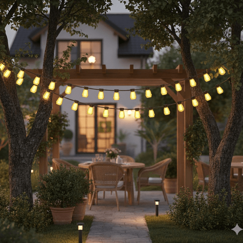 Casa si Gradina - Corpuri si surse de iluminat - Iluminat exterior - Instalatii luminoase exterior - Ghirlanda Luminoasa de Exterior cu 10 Becuri 1 W, 220 V, 10 m Interconectabil, Alb Cald - pentru Gradina - Infinity.ro