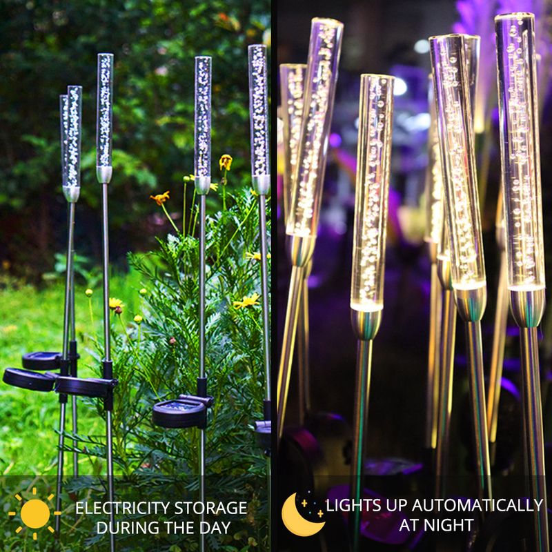 Casa si Gradina - Corpuri si surse de iluminat - Iluminat exterior - Lampi solare - Set 2 Lampi Solare LED Tub cu Bule, Lumina Rece, Inaltime 73cm - Infinity.ro