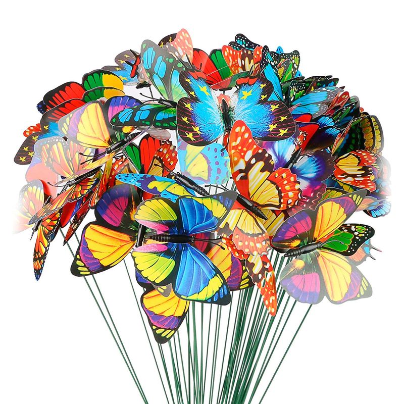 Casa si Gradina - Gradina si terasa - Decoratiuni exterior - Ornamente gradina - Decor gradina fluture, 29 cm, ornament exterior, tija fixare, plastic PVC, multicolor - Infinity.ro