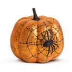 Casa si Gradina - Decoratiuni - Decoratiuni de sezon - Decor Halloween dovleac 15 cm, cu sclipici portocaliu si panza de paianjen - Infinity.ro