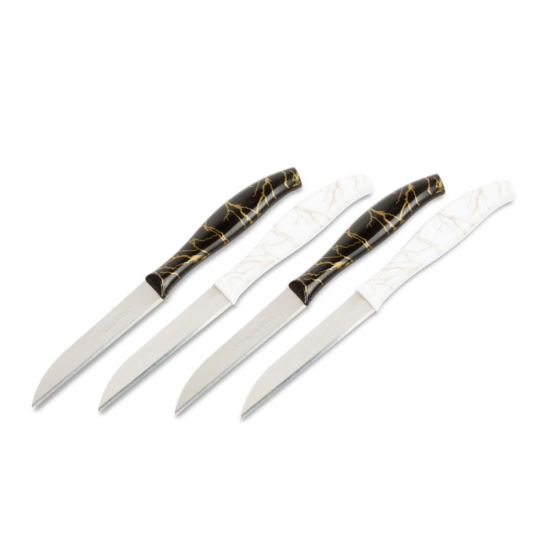 Casa si Gradina - Bucatarie si vesela - Vesela si tacamuri - Cutite si seturi de cutite - Kit cutite bucatarie, 4 buc, lame otel inoxidabil, 15 cm, negru alb, usor de curatat, fara BPA - Infinity.ro