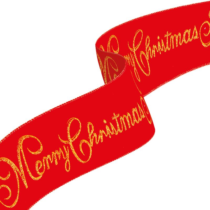 Casa si Gradina - Decoratiuni - Decoratiuni de sezon - Panglica Craciun rosie mesaj Merry Christmas, 60 x 8 cm - Infinity.ro