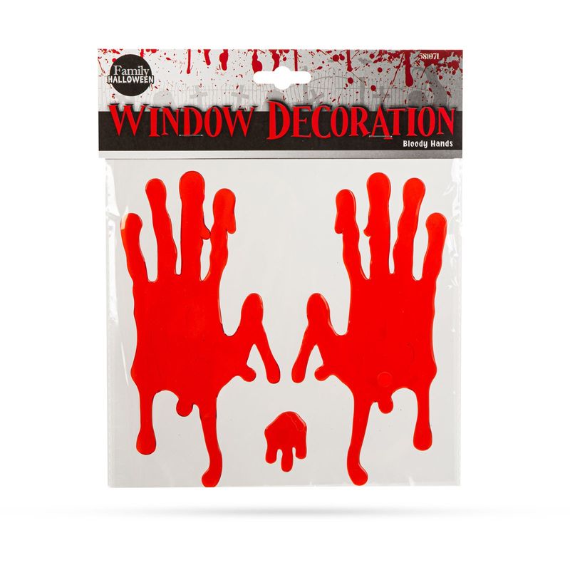 Casa si Gradina - Decoratiuni - Decoratiuni de sezon - Autocolant Halloween maini care sangereaza, gel reutilizabil, 17x8 cm, decor fereastra fara adeziv - Infinity.ro