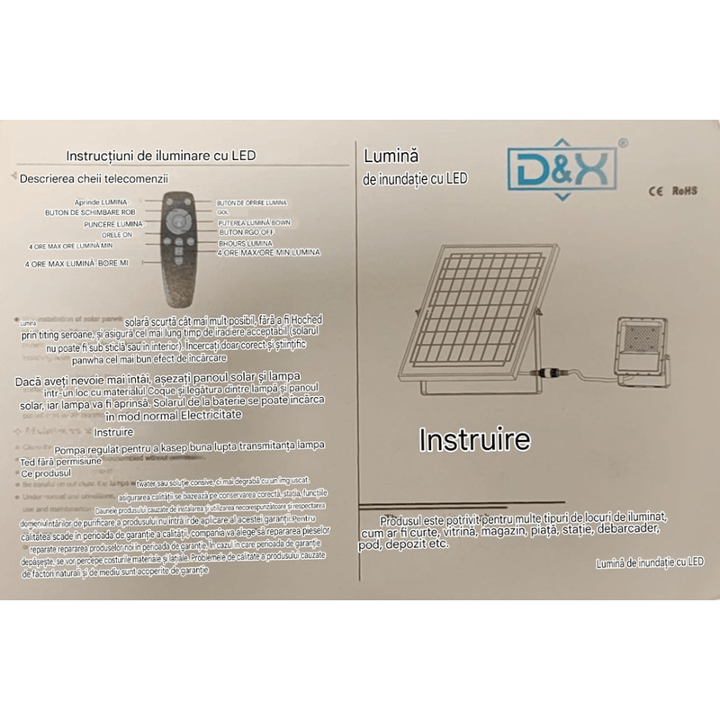 Casa si Gradina - Corpuri si surse de iluminat - Iluminat exterior - Lampi solare - Proiect solar 100W cu panou solar separat senzor crepuscular si functii multiple DX-66100 - Infinity.ro