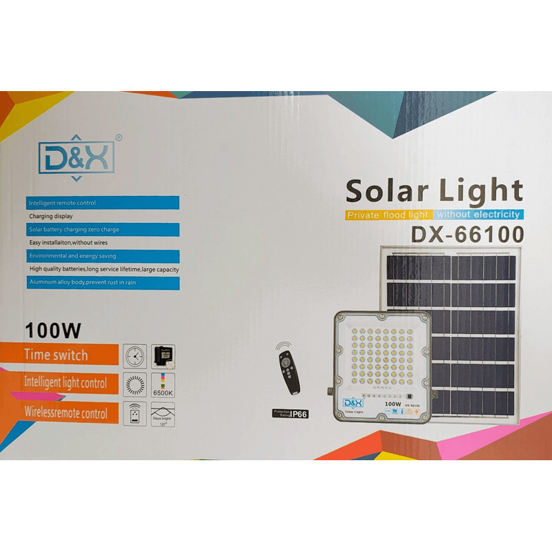 Casa si Gradina - Corpuri si surse de iluminat - Iluminat exterior - Lampi solare - Proiect solar 100W cu panou solar separat senzor crepuscular si functii multiple DX-66100 - Infinity.ro