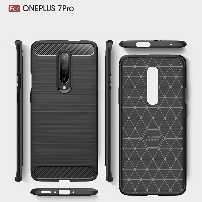 Laptop, Telefoane si Tablete - Telefoane mobile si accesorii - Accesorii Telefoane - Huse telefoane - Husa de protectie pentru OnePlus 7 Pro cu elemente de carbon - Asigura protectie pentru spate, include bumper si capac de protectie - Negru - Infinity.ro