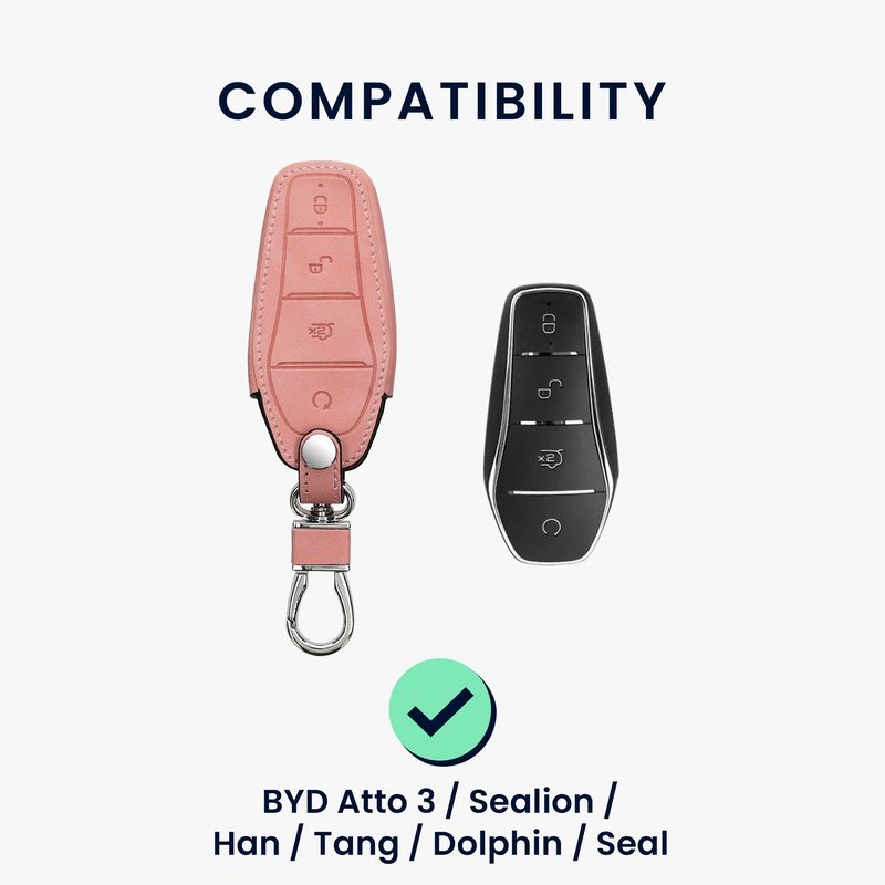Auto si Moto - Electronice auto - Accesorii electronice auto - Husa cheie auto Kwmobile pentru BYD Atto 3, Atto 2, Sealion, Han, anti-alunecare, piele ecologica, roz - Infinity.ro