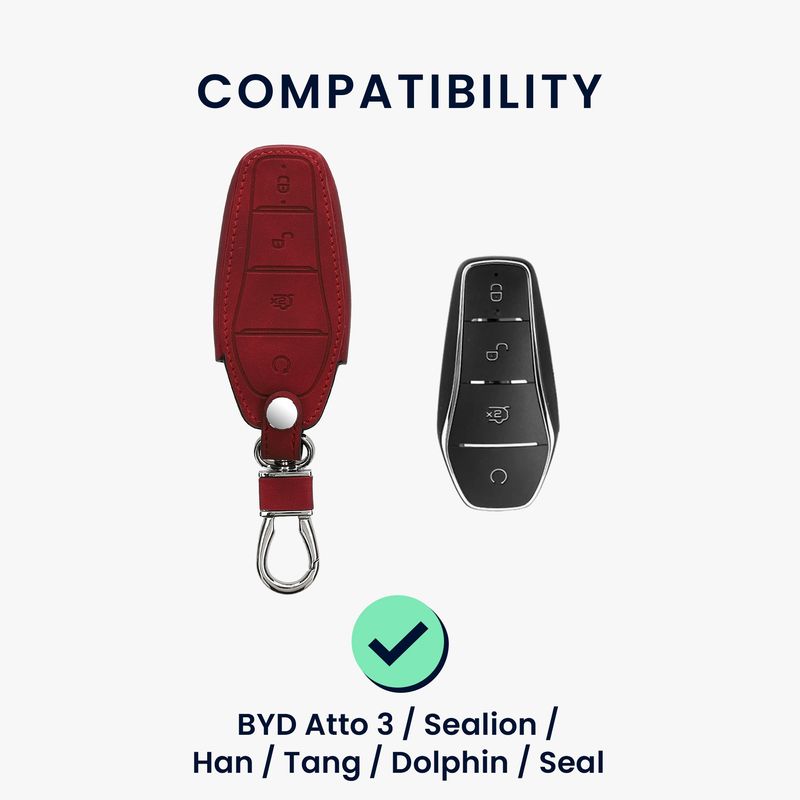 Auto si Moto - Electronice auto - Accesorii electronice auto - Husa cheie auto Kwmobile pentru BYD Atto 3, Atto 2, Sealion, Han, anti-alunecare, piele ecologica, rosu - Infinity.ro