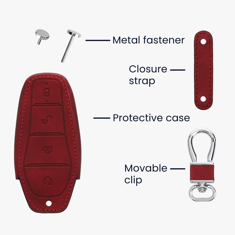 Auto si Moto - Electronice auto - Accesorii electronice auto - Husa cheie auto Kwmobile pentru BYD Atto 3, Atto 2, Sealion, Han, anti-alunecare, piele ecologica, rosu - Infinity.ro