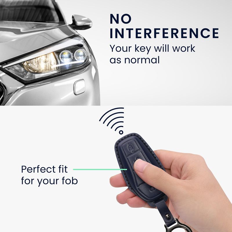 Auto si Moto - Electronice auto - Accesorii electronice auto - Husa cheie auto Kwmobile pentru BYD Atto 3, Atto 2, Sealion, Han, prindere cu inel, piele naturala, albastru - Infinity.ro