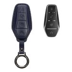 Auto si Moto - Electronice auto - Accesorii electronice auto - Husa cheie auto Kwmobile pentru BYD Atto 3, Atto 2, Sealion, Han, prindere cu inel, piele naturala, albastru - Infinity.ro