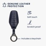 Auto si Moto - Electronice auto - Accesorii electronice auto - Husa cheie auto Kwmobile pentru BYD Atto 3, Atto 2, Sealion, Han, prindere cu inel, piele naturala, albastru - Infinity.ro