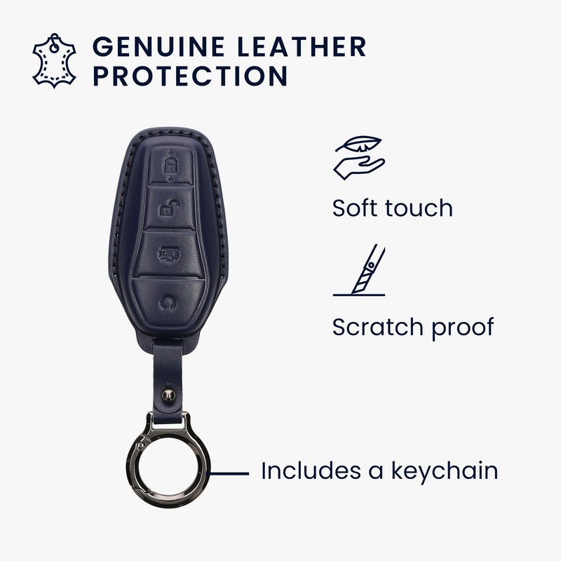 Auto si Moto - Electronice auto - Accesorii electronice auto - Husa cheie auto Kwmobile pentru BYD Atto 3, Atto 2, Sealion, Han, prindere cu inel, piele naturala, albastru - Infinity.ro