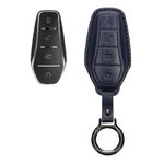 Auto si Moto - Electronice auto - Accesorii electronice auto - Husa cheie auto Kwmobile pentru BYD Atto 3, Atto 2, Sealion, Han, prindere cu inel, piele naturala, albastru - Infinity.ro