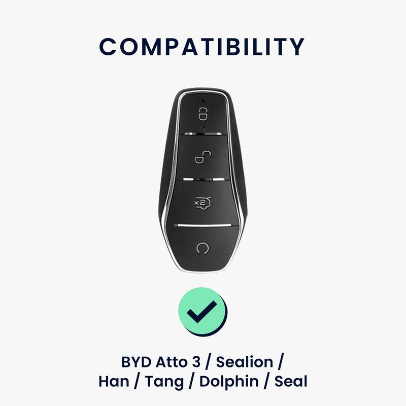 Auto si Moto - Electronice auto - Accesorii electronice auto - Husa cheie auto Kwmobile pentru BYD Atto 3, Atto 2, Sealion, Han, prindere cu inel, piele naturala, albastru - Infinity.ro