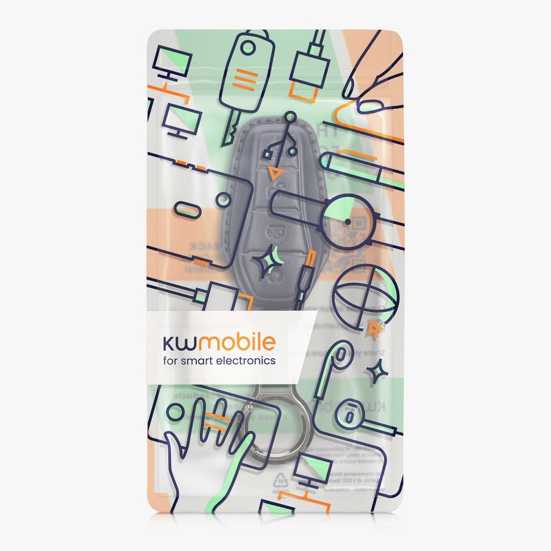 Auto si Moto - Electronice auto - Accesorii electronice auto - Husa cheie auto Kwmobile pentru BYD Atto 3, Atto 2, Sealion, Han, prindere cu inel, piele naturala, albastru - Infinity.ro