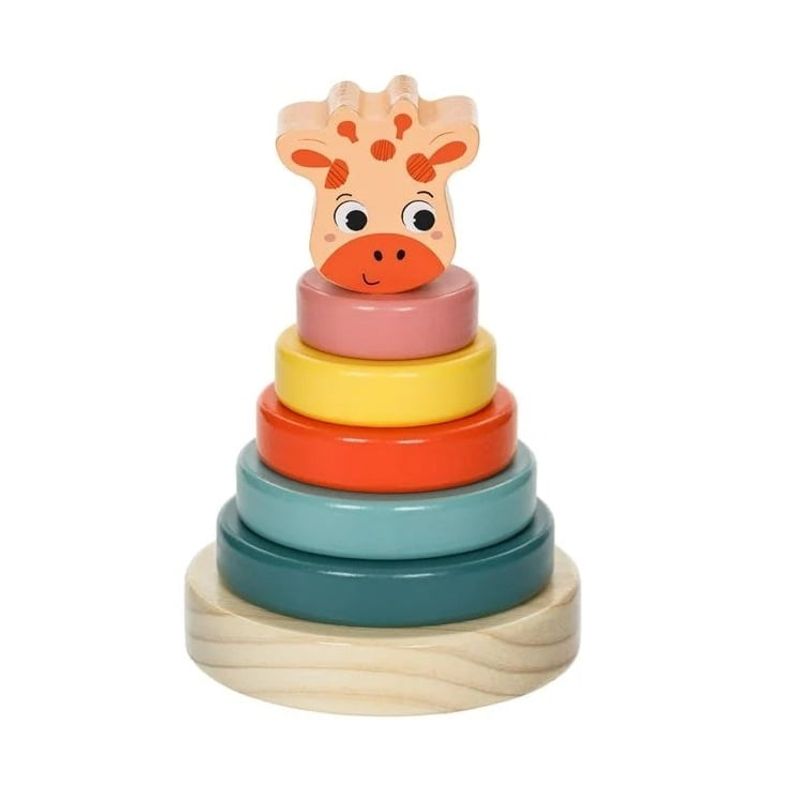 Jucarii, Copii si Bebe - Jucarii si jocuri - Jucarii & jocuri educative - Jocuri si jucarii educative - Piramida Educativa din Lemn, cu 5 Inele, model Girafa - Infinity.ro