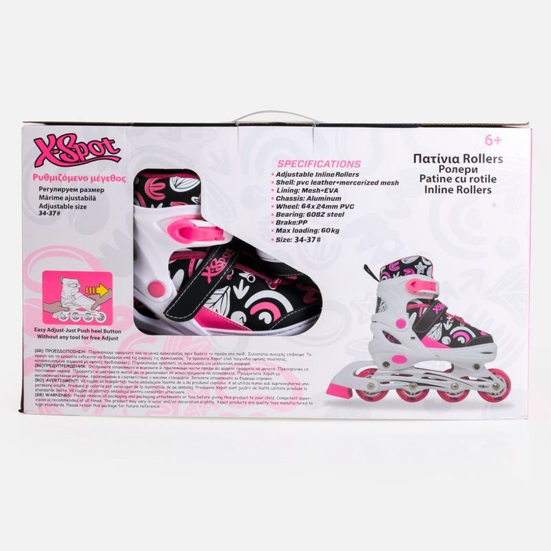 Sport si Outdoor - Role, trotinete si skateboard - Role copii - Role reglabile pentru fete Marimea 34-37, roti 70mm, rulmenti 608Z, cadru aluminiu, frana inclusa, Fucsia/Alb, 6+ ani - Infinity.ro